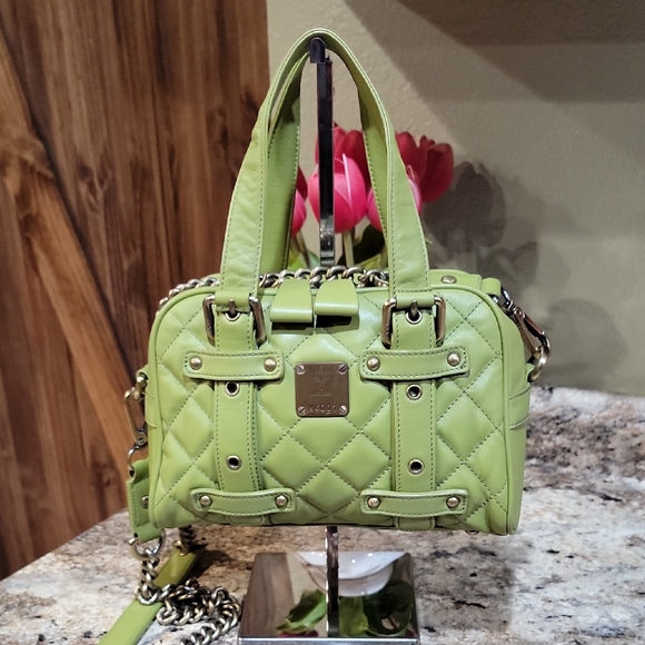 Guess Handbags - MCM EUC Leather Lime Green Quilted Satchel